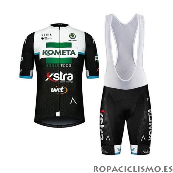 2020 Maillot Kometa Xstra Tirantes Mangas Cortas Negro Blanco Verde